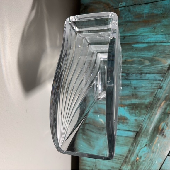 70s Art Deco Style Fluted Fan Shaped Heavy Crystal Vase French Art Vannes Style - Picture 10 of 13